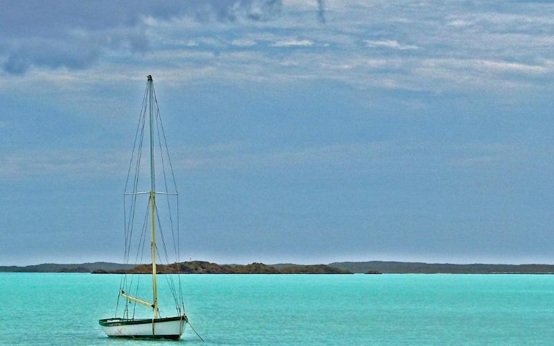 Boat on Chalk Sound National Park, Turks and Caicos Islands