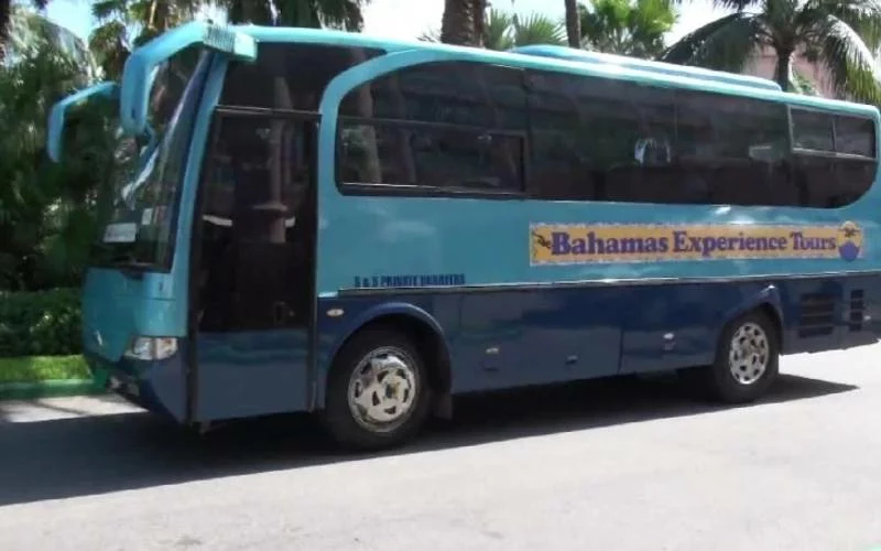 Riding a bus in Bahamas