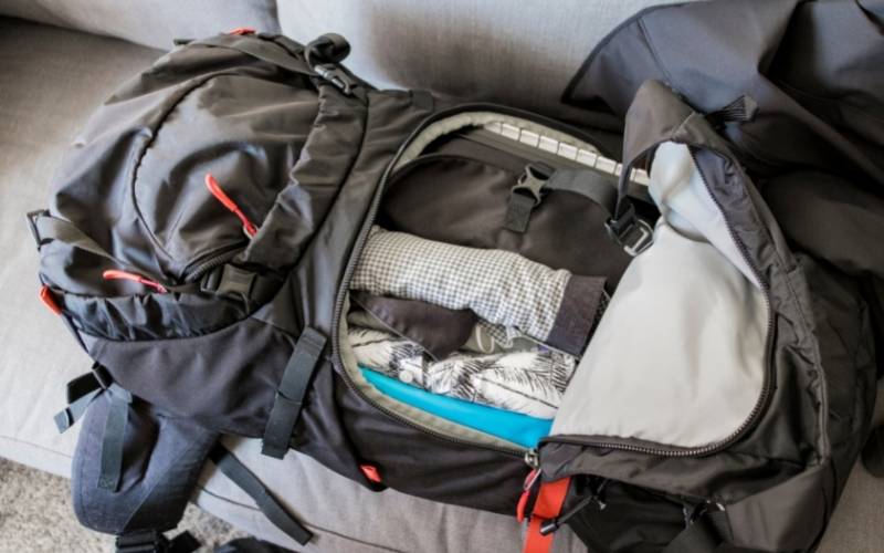 Travel Clothes on backpack