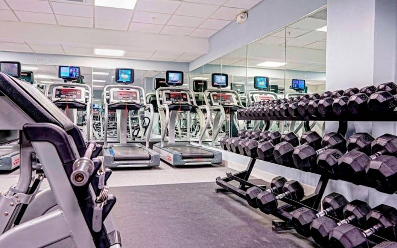 Treadmill at gym in San Juan Marriott Resort & Stellaris Casino, Puerto Rico