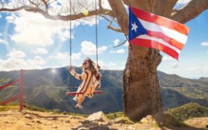 Girl Swinging on the Mountain top at Puerto Rico
