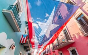 Large Flag of Puerto Rico on the Street of the San Juan